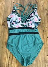 Womens Plus Size One Piece V Neck Swimsuit Mesh Bathing Suits Tummy Control M