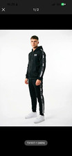 Conjunto de chándal de vellón de 2 piezas negro/blanco ICON para hombre con cremallera sudadera con capucha y joggers cónicos M