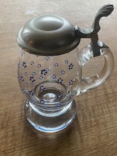 Sehr sch&ouml;ner Bierkrug aus Glas mit Zinndeckel, neu