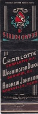 Charlotte Hotel Charlotte North Carolina Matchbook 1940's Bland Hotels