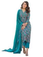 GoSriKi Women's Rayon Blend Straight Printed Kurta with Pant Dupatta