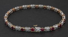9 Carat Yellow / White Gold Ruby & Diamond Bracelet 7.25" (80.26.188)