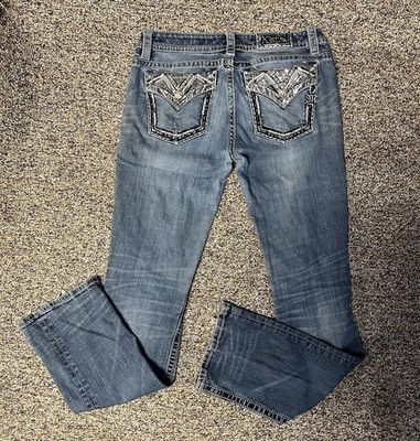 Miss Me 31 Slim Boot Jeans Bling Flap Pocket Distressed Y2K Western Denim Women