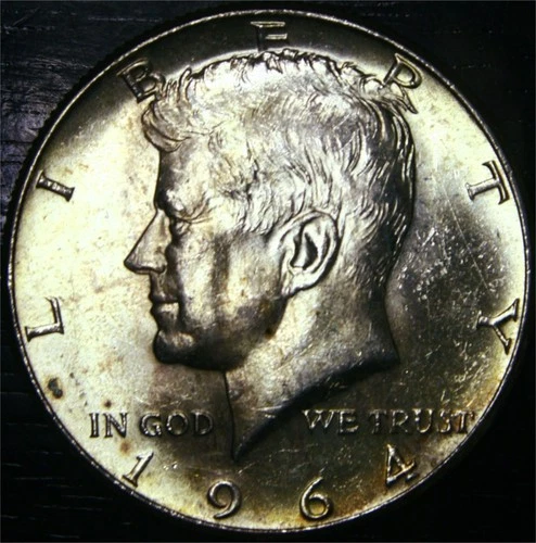 1964 Kennedy Half Dollar 90% Silver 50c US Coin Philadelphia Mint BU "Toned"