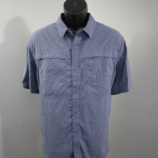 REI Co-op Vented Button Up Hiking Shirt Mens Large Blue Short Sleeve Nylon