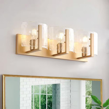 21.46 In. 3-Light Modern Gold Bathroom Vanity Light Fixtures over Mirror with Gl