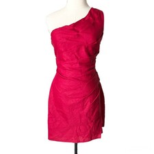 NEW Reformation Ciro One Shoulder Mini Dress 100% Linen Lipstick Red Size 4