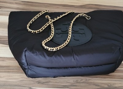 Tory Burch Schultertasche Damen Nylon Schwarz Logo Kettenriemen Reißverschluss