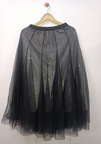 Women’s Black Mesh Tulle Midi High Waist Elastic Flowy A-Line Layered skirt - Picture 1 of 5