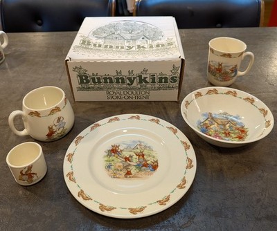 BUNNYKINS Royal Doulton VTG 5-Pc Set Tableware LTD 1936 English Fine Bone China