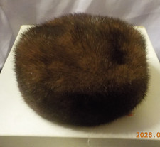 vintage dark brown mink fur pillbox hat. 19.5 x 3"  Read NOTE