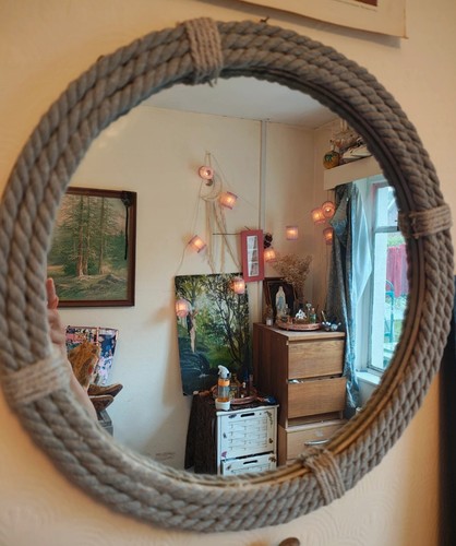 Large Grey Rustic Rope Edged Mirror - Round Nautical Wall - Picture 2 of 3