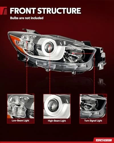 Headlight Assembly, Compatible with CX5 2013-2016, Bumper Headlamp Chrome - Picture 5 of 8