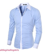 Mens Long Sleeves Shirts Business Wrok Solids Multicolor Dress Slim Fit Shirts