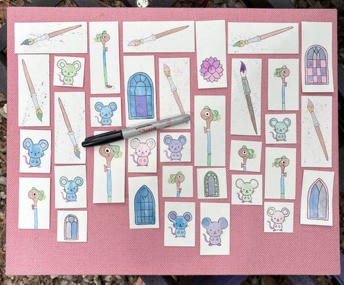 Pick TEN - Original Art ATC ACEO Mini Painting Stained Glass Mouse Lowly Worm