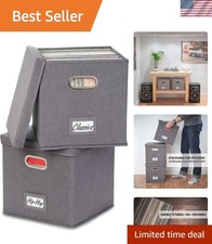 Decorative Vinyl Record Storage Box Grey Set of 2 Classic