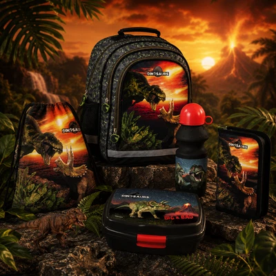5 en 1 dinosaures SAC À DOS D'ÉCOLE CARTABLES ensemble cartables trousse à pl... - Photo 1/4