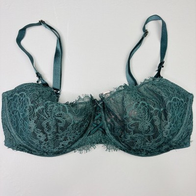 Victoria Secret Bra 34DD Push Up No Padding Green Lace Underwire