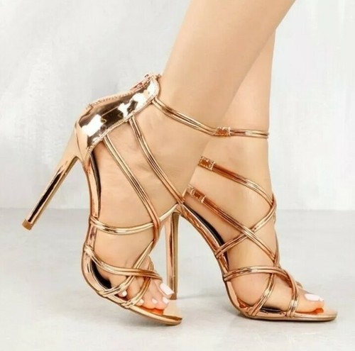 Liliana Metallic Rose Gold Strappy Heels Sandals Size 5.5 | eBay