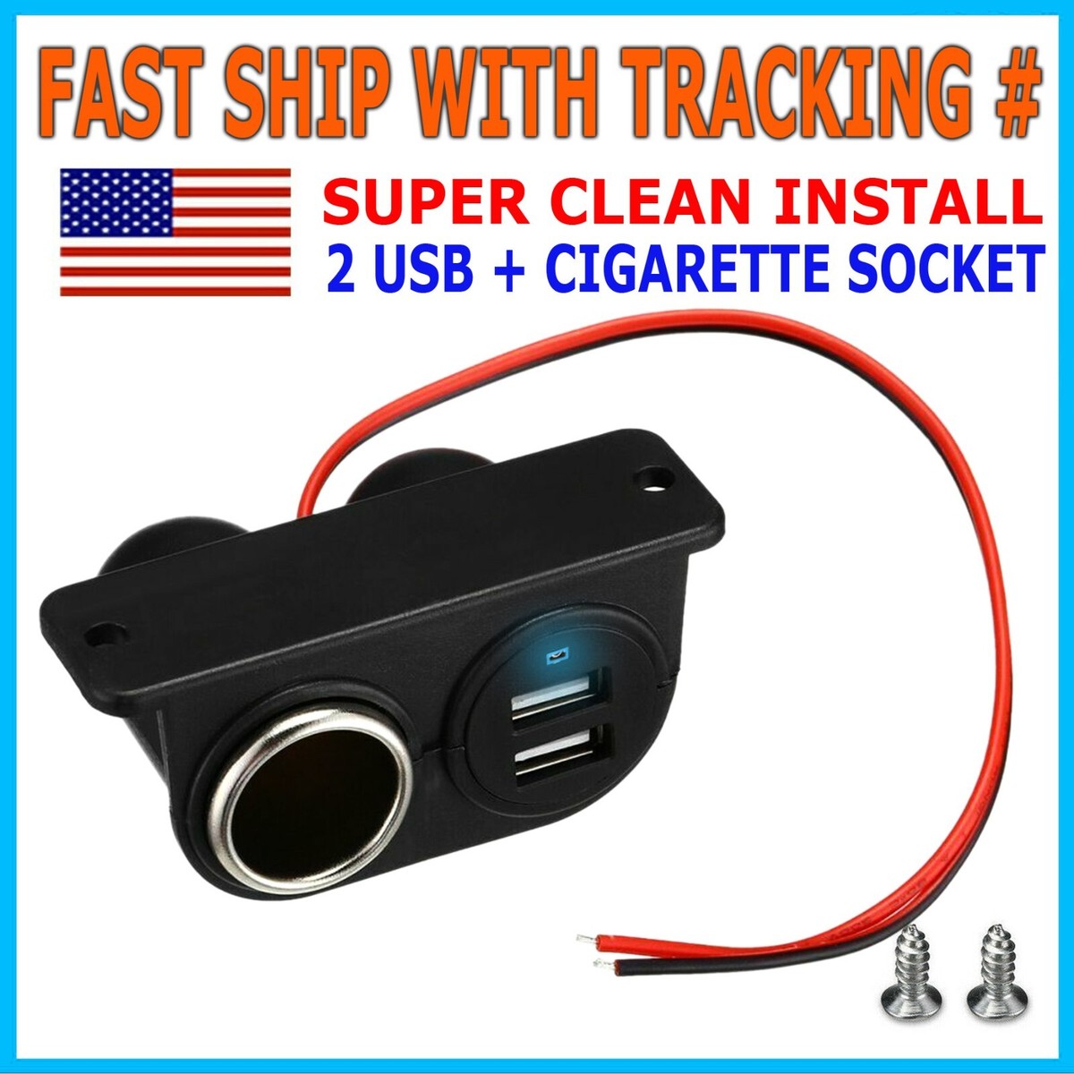 Car Cigarette Lighter Socket Splitter Dual USB Charger Power Adapter Outlet  12V