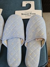 Charter Club Memory Foam Slippers Women  s Size XLarge 11-12 Blue Quilted Floral