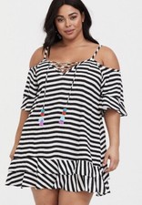 Womens Torrid BLACK & WHITE STRIPE DRESS SWIM COVER-UP 0 12 large NWT
