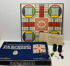 Vintage 1959 Parcheesi Backgammon Board Game Selchow & Righter No. 110 USA