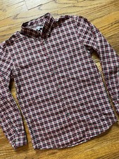 Uniqlo Men's Long Sleeve Button Front Cotton Red Tartan Plaid Dress Shirt Small