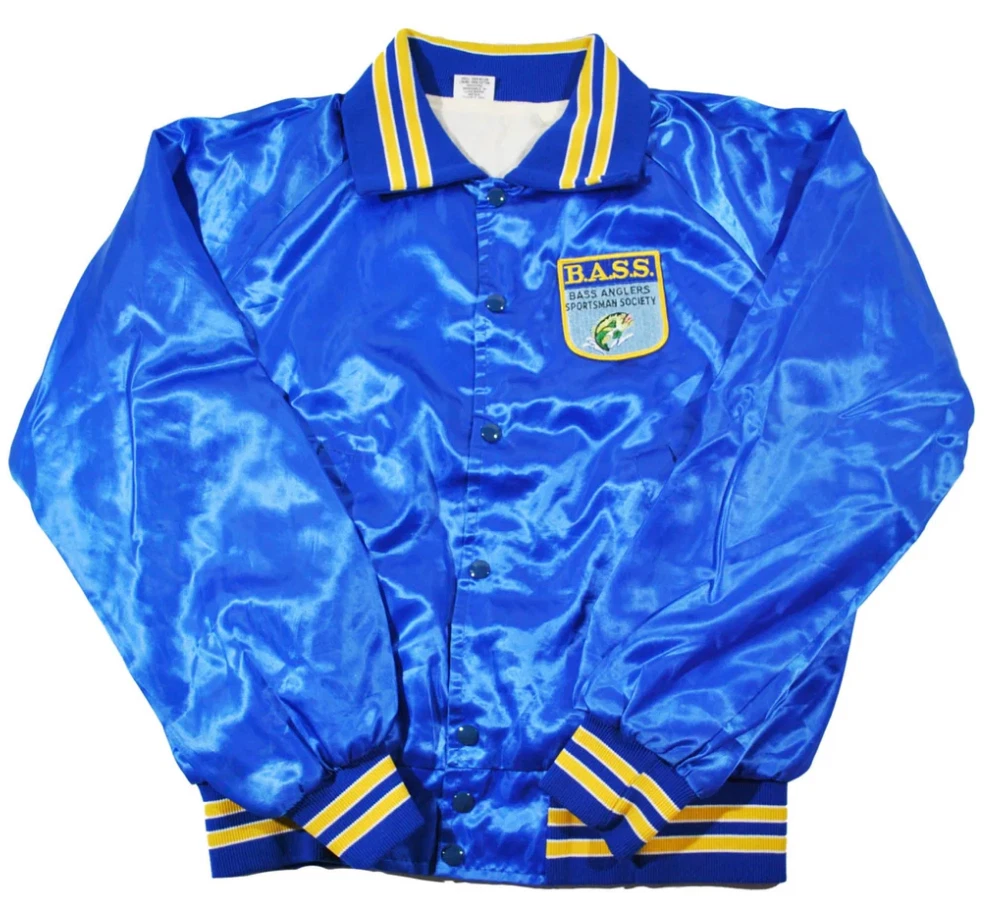 Vintage Bass Anglers Sportsman Society 90s Satin Blue Jacket Size X-Large