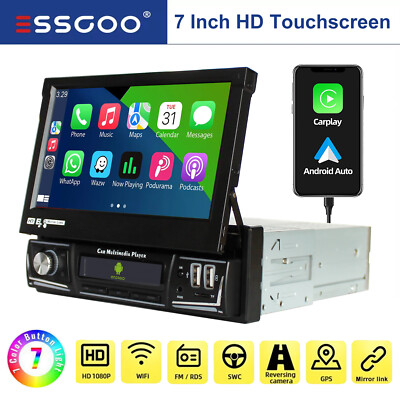 7'' 4+64G GPS Car Stereo Radio Single DIN CarPlay Android 13 NAV Flip Out Screen