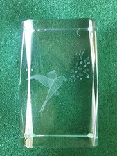 Beautiful Crystal Glass Paperweight with Singing Songbird Encased Inside