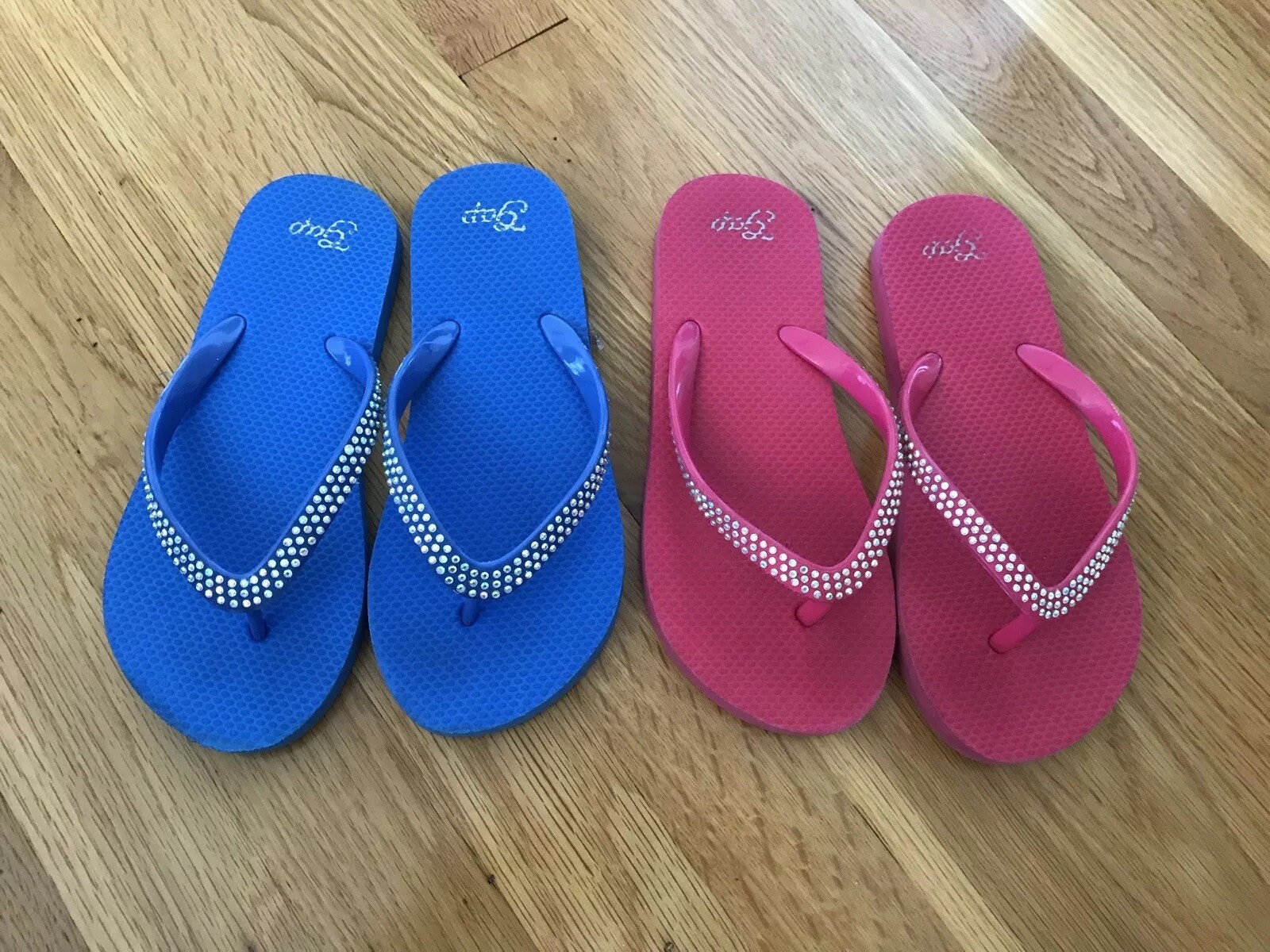 Lotto di 2 Infradito Gap RAGAZZE Giovani Taglia 1 2 Rosa Blu Jewel Strass