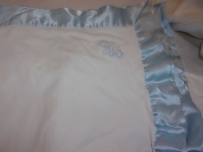 le top BEAR BABY BLANKET little  BEAR blue dots satin  LOVEY 30x36''