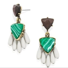 Vintage 1900's BaubleBar Kona Drop Green Accents w/ dark Wood 2" Dangle Earrings
