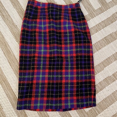 Escada ''Rock Skirt'' Vtg. Multi Plaid Color Size  34 Tartan Virgin Wool / NWT.