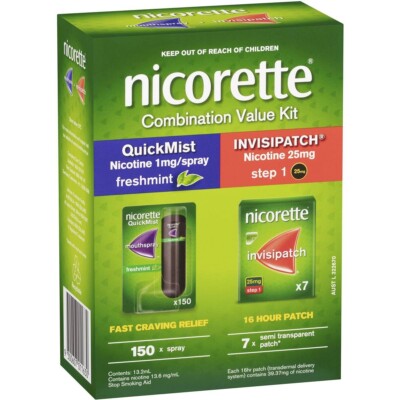 Nicorette Combination Value Kit 150 Spray Mist 1mg & 7 Invisipatch ...