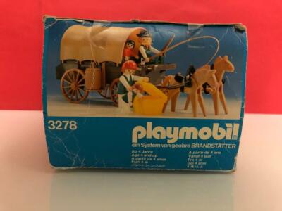 PLAYMOBIL Vintage 3278-A – Chariot Western Bâché Colons, 1983, Set Complet Avec Boîte