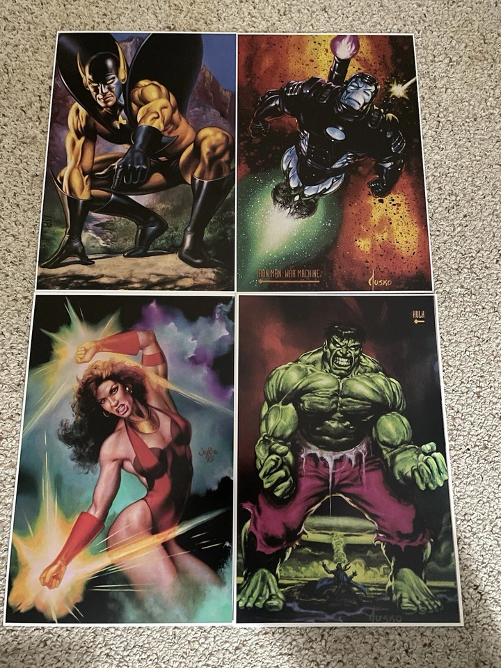 LOTE DE 4 CARTELES CHAQUETA AMARILLA MÁQUINA DE GUERRA BRUJA ESCARLATA MARVEL NUEVO. Foto 2 de 4