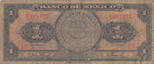 Messico 1 Peso 10.5.1967 Serie BDV Prefisso E Banconota Circolata WW4 - Foto 1 di 2