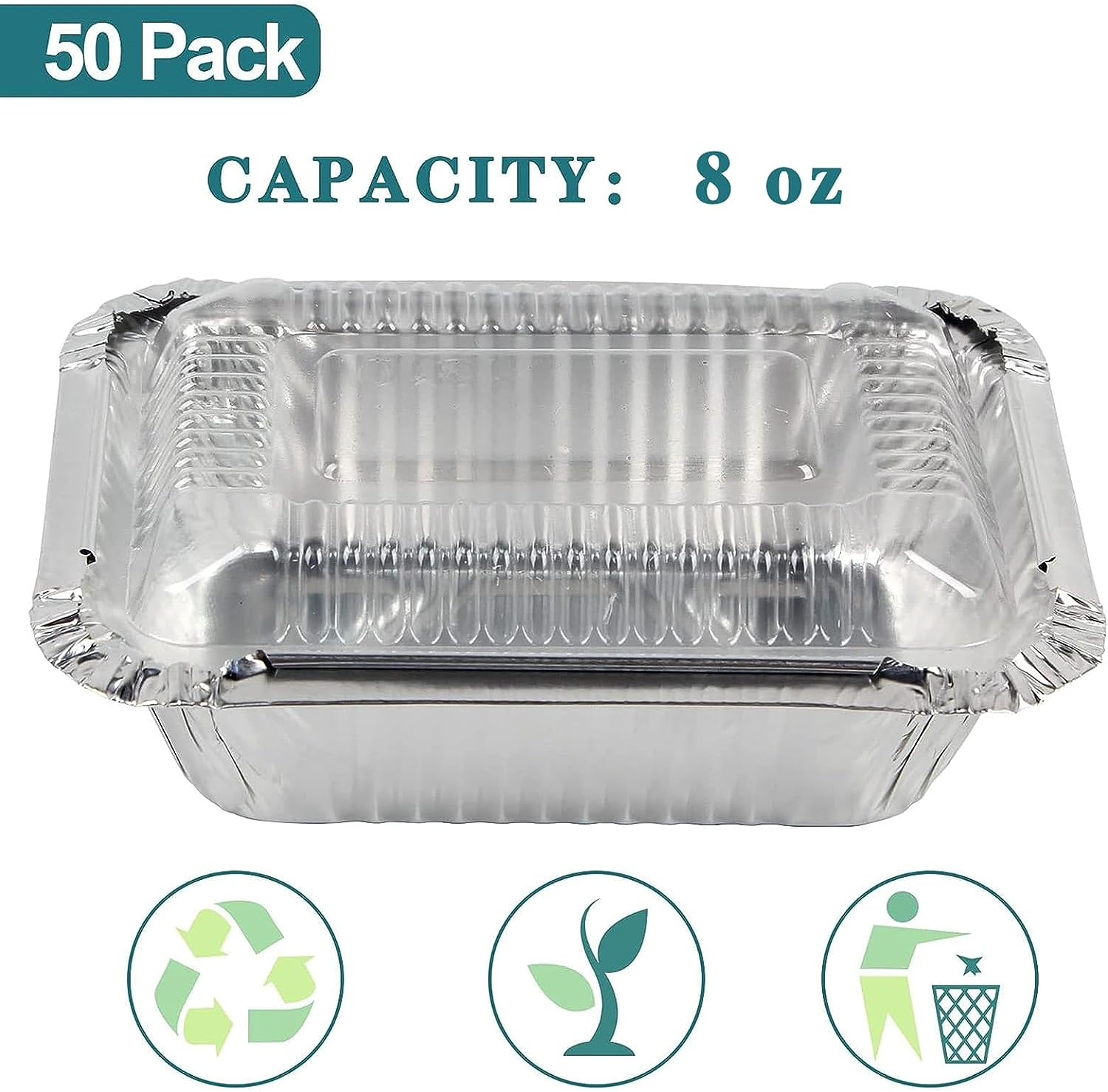 50 Pack Small 0.5 Lb/230Ml Disposable Takeout Pans with Clear Plastic