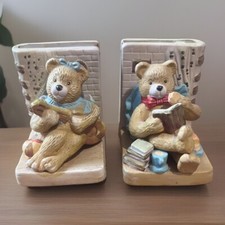 Vintage Teddy Bear Bookends Heirloom Child s Room Nursery Story Book Decor