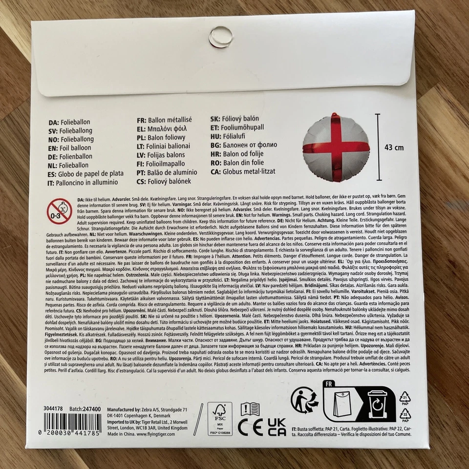 Foil Balloon - England Flag / St Geroges / Football / Euros Party - Image 2 of 4