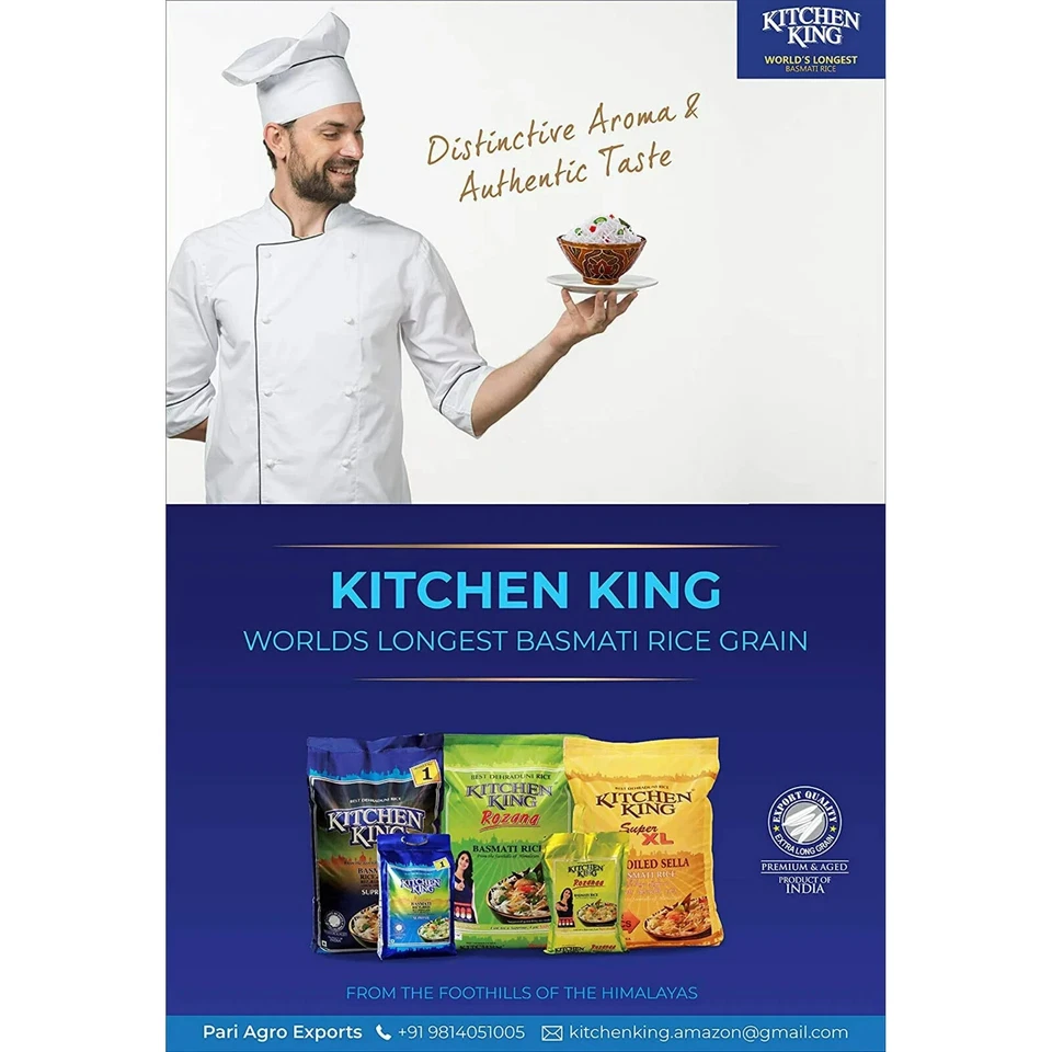 Arroz Kitchen King Basmati blanco 10 lb, aroma auténtico, sin OGM, grano largo Foto 2 de 4