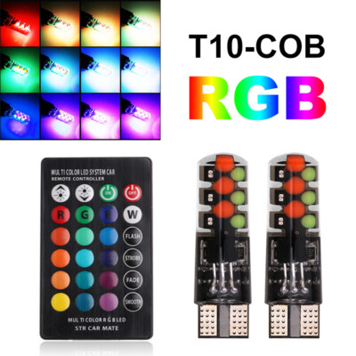 10X RGB T10 COB Strobe LED Bulb W5W Remote Control  Side Light Silica gel