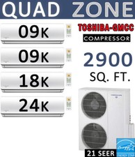 60000 Btu Ductless Mini Split Air Conditioner Heat Pump 9000 X2 + 18000 + 24000