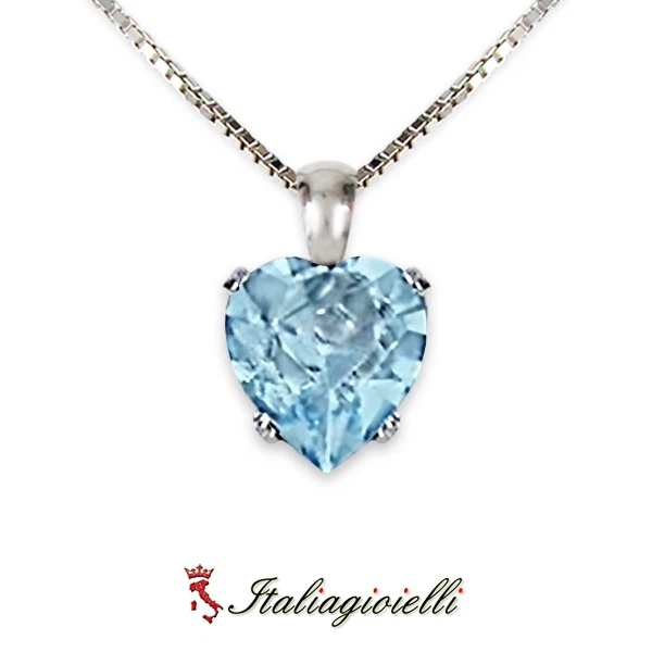 Parure Cuori Acquamarina Brillante in Argento 925 Rodiato Oro Bianco - Immagine 3 di 4