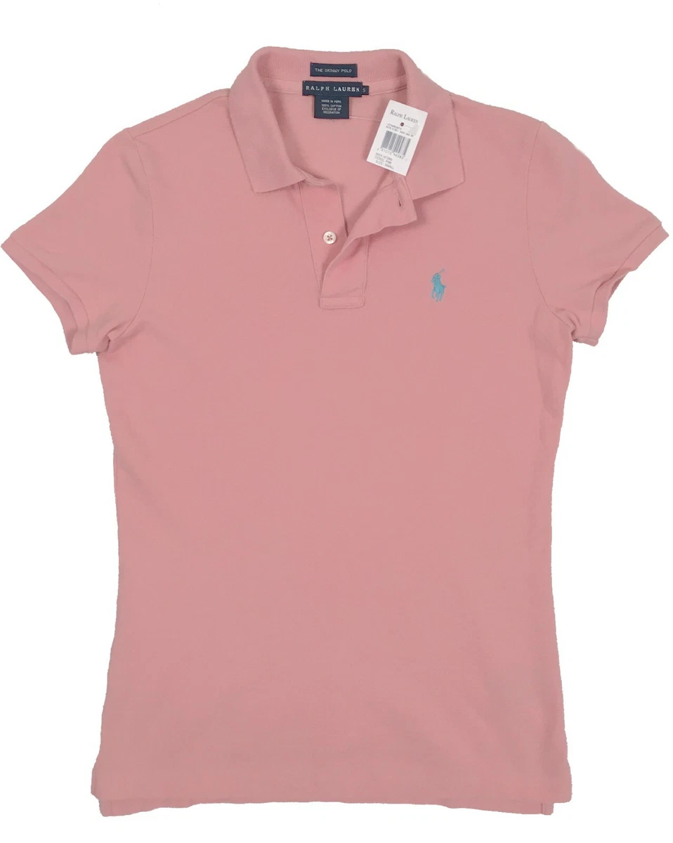 Ralph Lauren Polo Skinny Womens Pique Short Sleeve Shirt Light Pink Small