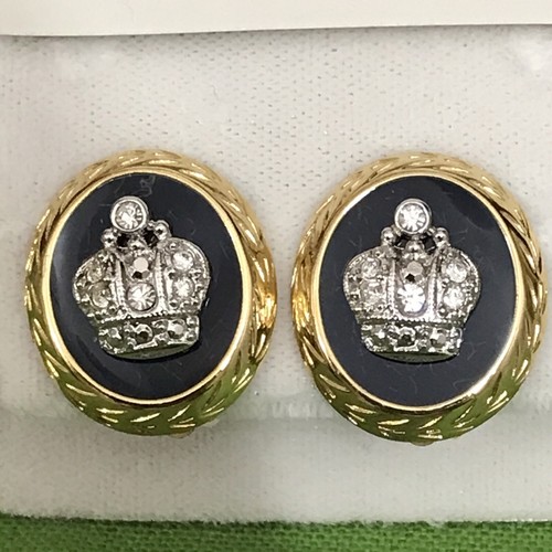 Vintage Tatiana Faberge Earrings Imperial Collection Signed Crown Enamel - Picture 3 of 12