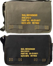 Classic Heavyweight Canvas Messenger Bag With Military Stamp Stencil Print