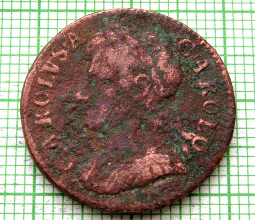 ENGLAND - UNITED KINGDOM CHARLES II 1672 FARTHING, US EARLY DAYS COLONIAL COPPER - Picture 4 of 4